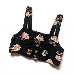 AEO Black Floral Button Front Crop Camisole NWOT